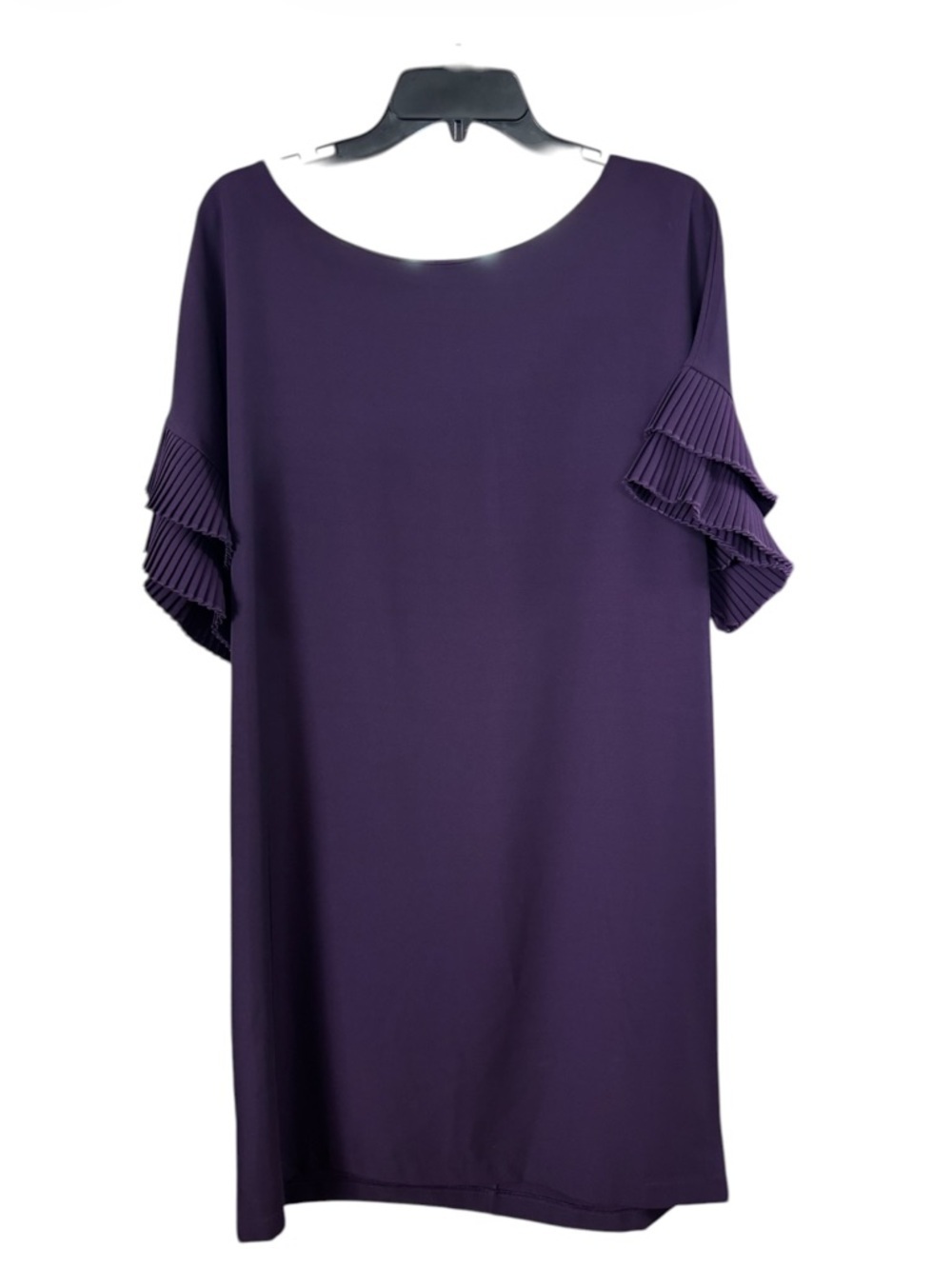 NWT Donna Karan Purple Pleated Ruffle Sleeve Shift Dress Gold Zipper Size 14